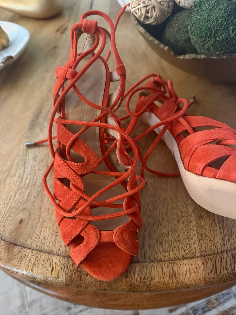 Banana Republic Coral-Orange Suede Lace-Up Heels